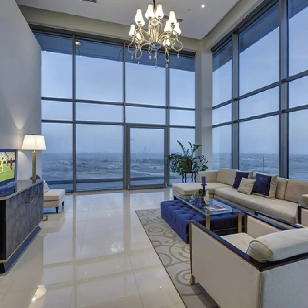 Compincar - project RDK Towers Dubai - living room windows view exterior
