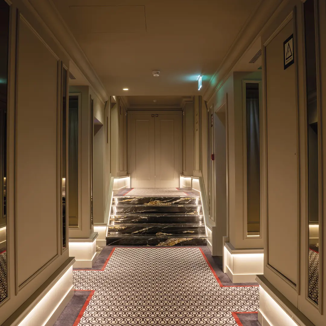 Compincar - project GA Palace Hotel Porto Portugal - view main corridor and marble stairs